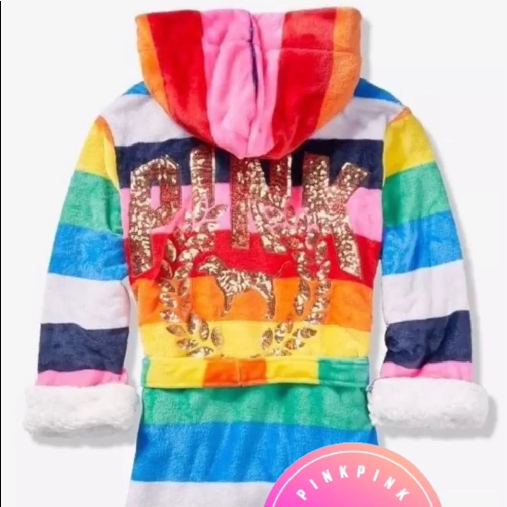 Victoria’s Secret Pink Sherpa Rainbow Robe Small